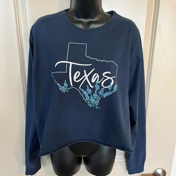 Women's Large Long Sleeve Crop Top - Texas Bluebonnets - Picture 4 of 8